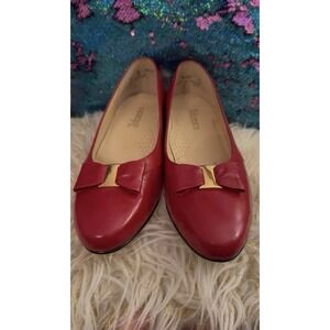 Vintage Johansen Pumps Shoes woman 9.5 Red Leather Pumps 50s Ferragamo bow styl